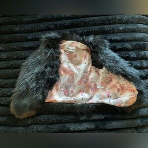 Black Faux Fur Hooded Scarf